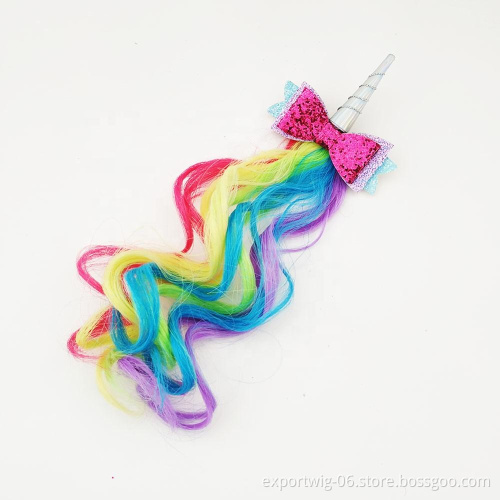Kids Unicorn Rainbow New Design Hair Clip With Colorful Wave Synthetic Hair Extensions Wholesale Hair Accessories For Kid